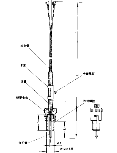 WRET-01螺紋壓簧固定熱電偶安裝圖片 WRET-01螺紋壓簧固定熱電偶安裝圖片